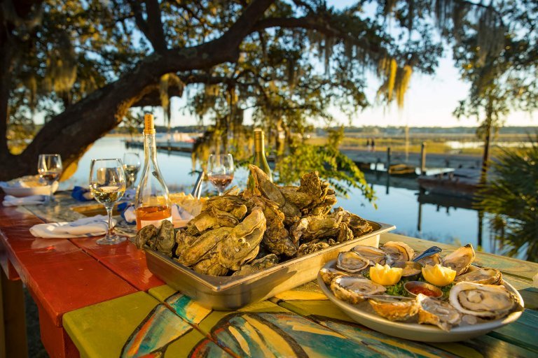 a romantic evening with wine and oysters